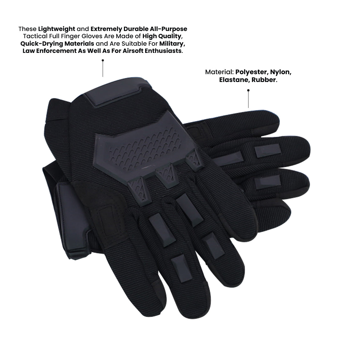 Tactical Full Finger Gloves - Black